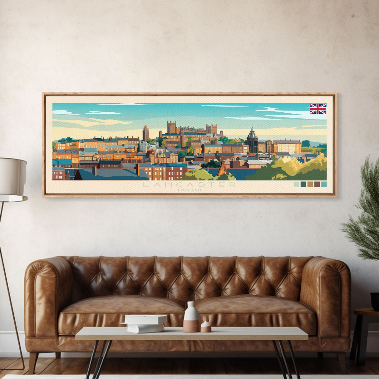 Lancaster, England Travel Poster Panoramic Canvas Print, Lancaster, England Painting, England Art, Lancaster Travel Art, Guest Room Painting