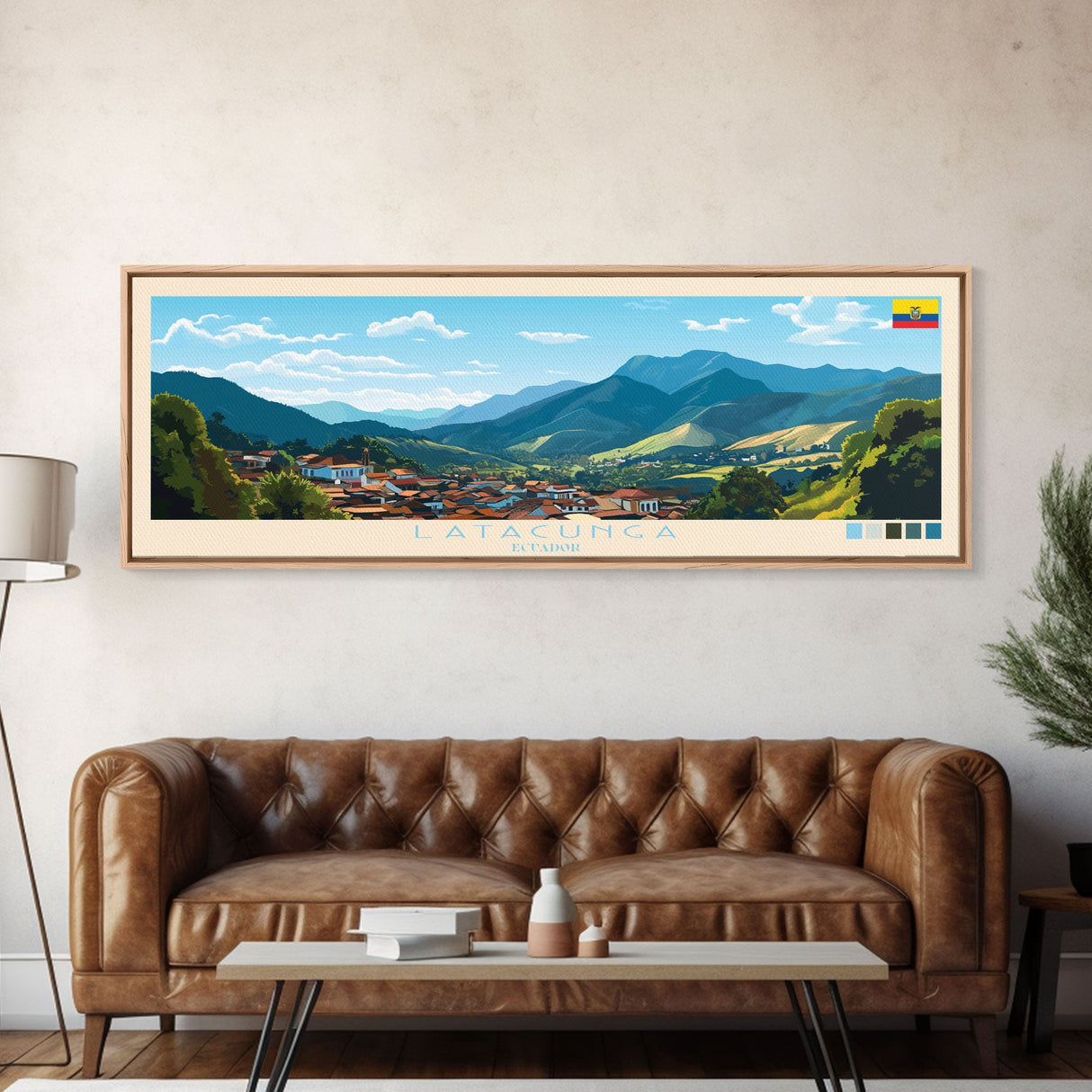 Latacunga, Ecuador Panoramic Travel Poster Canvas Print, Latacunga, Ecuador Painting, Ecuador Art, Latacunga Travel Art, Guest Room Painting