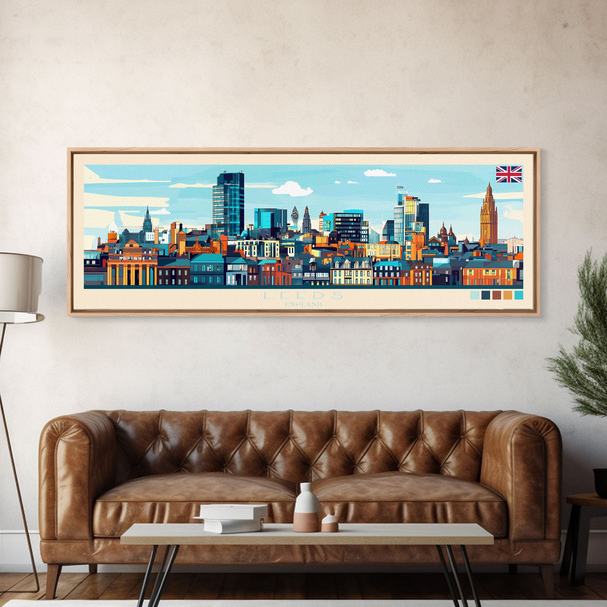 Panoramic Travel Poster Leeds, England Canvas Print, Leeds, England Painting, England Art, Leeds Travel Art, Guest Room Painting