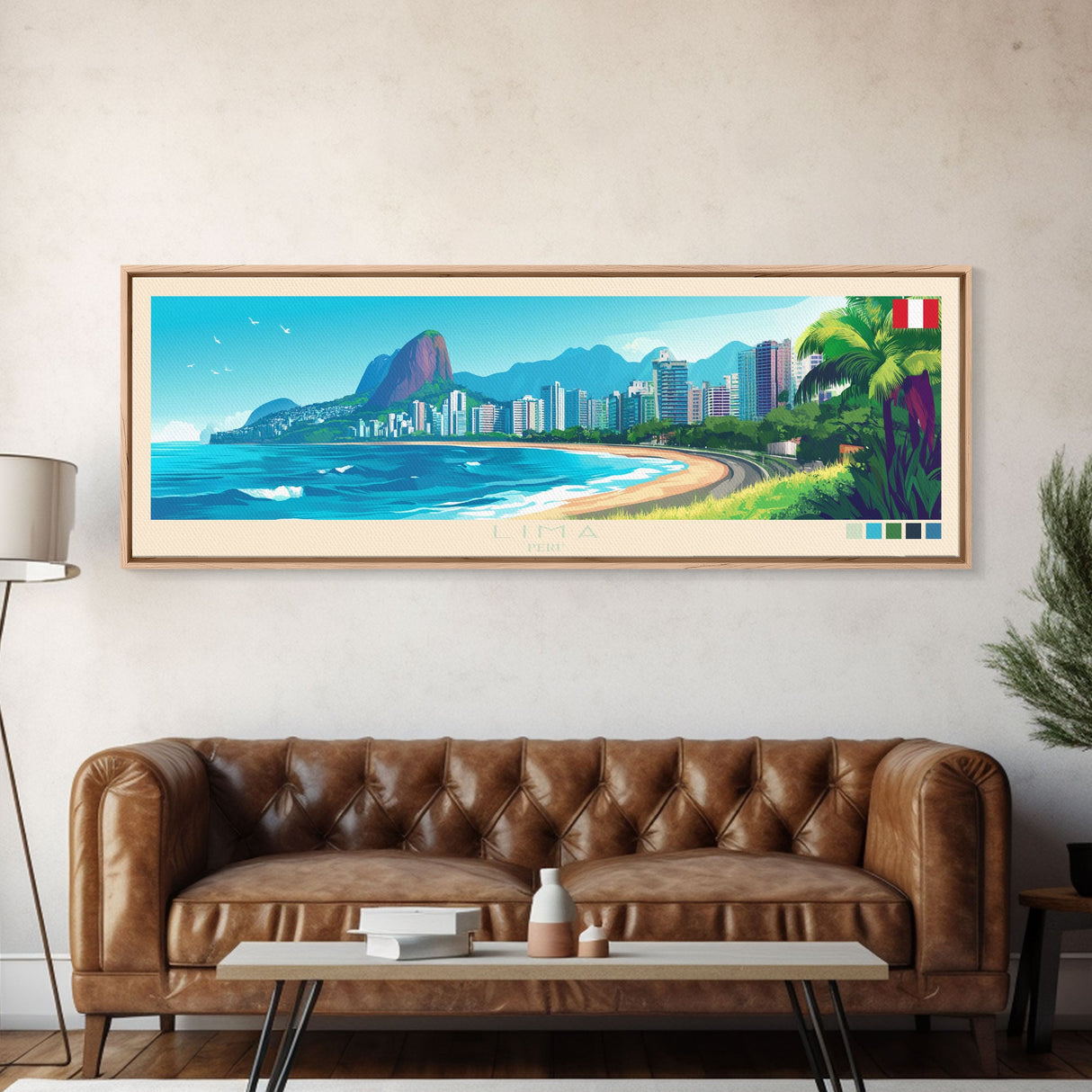 Lima, Peru Panoramic Travel Poster Canvas Print, Lima, Peru Painting, Peru Art, Lima Panoramic Travel Art, Travel Painting