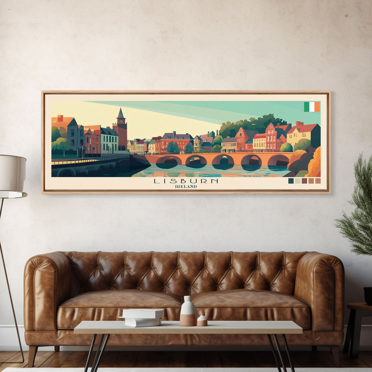 Lisburn, Ireland Panoramic Travel Poster Canvas Print, Lisburn, Ireland Painting, Ireland Art, Lisburn Panoramic Travel Art, Travel Painting