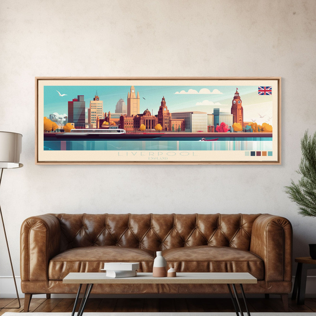 Liverpool, England Panoramic Travel Poster Canvas Print, Liverpool, England Painting, England Art, Liverpool Travel Art, Guest Room Painting