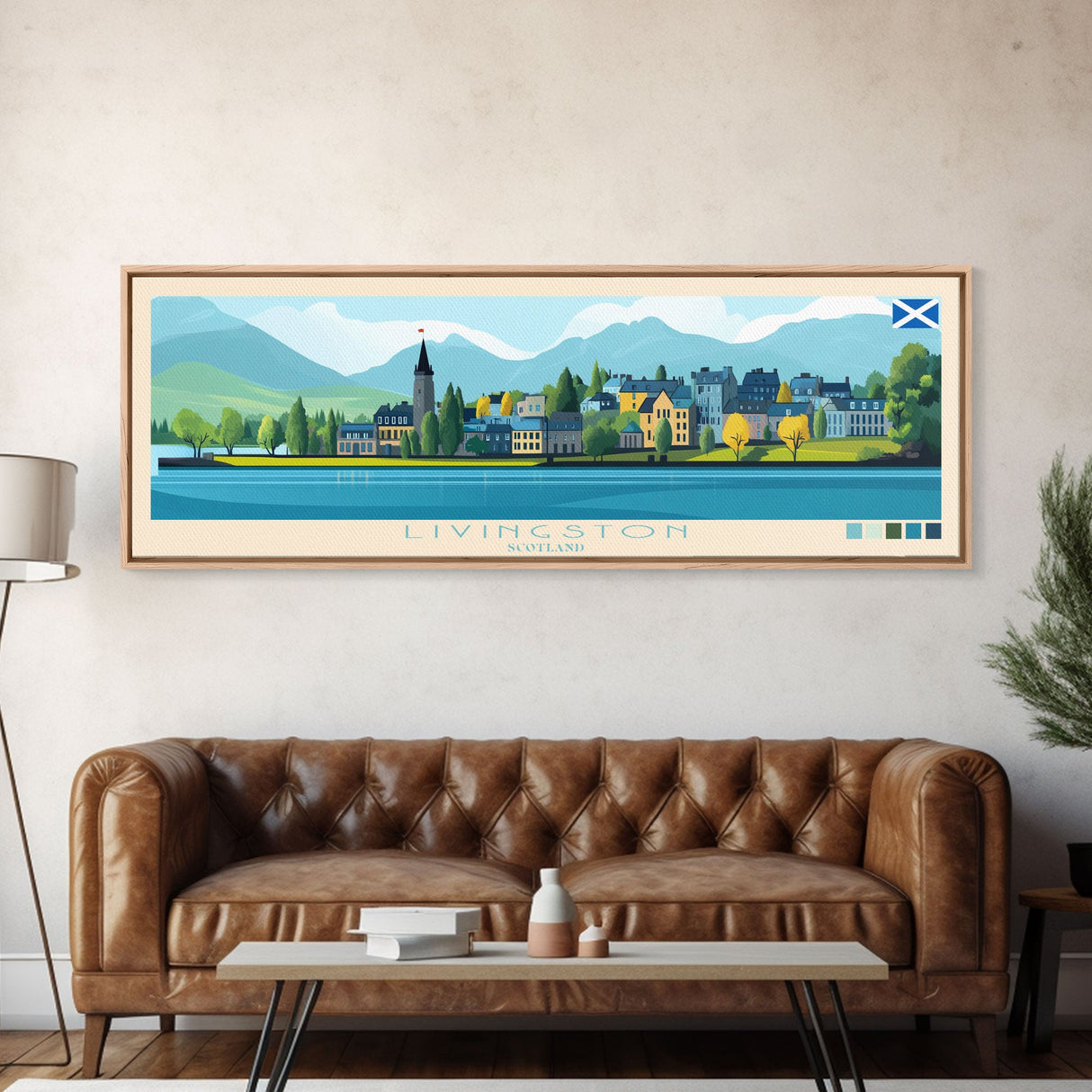 Livingston, Scotland Panoramic Travel Poster Canvas Print, Livingston, Scotland Painting, Scotland Art, Livingston Travel Art, Living Room Painting