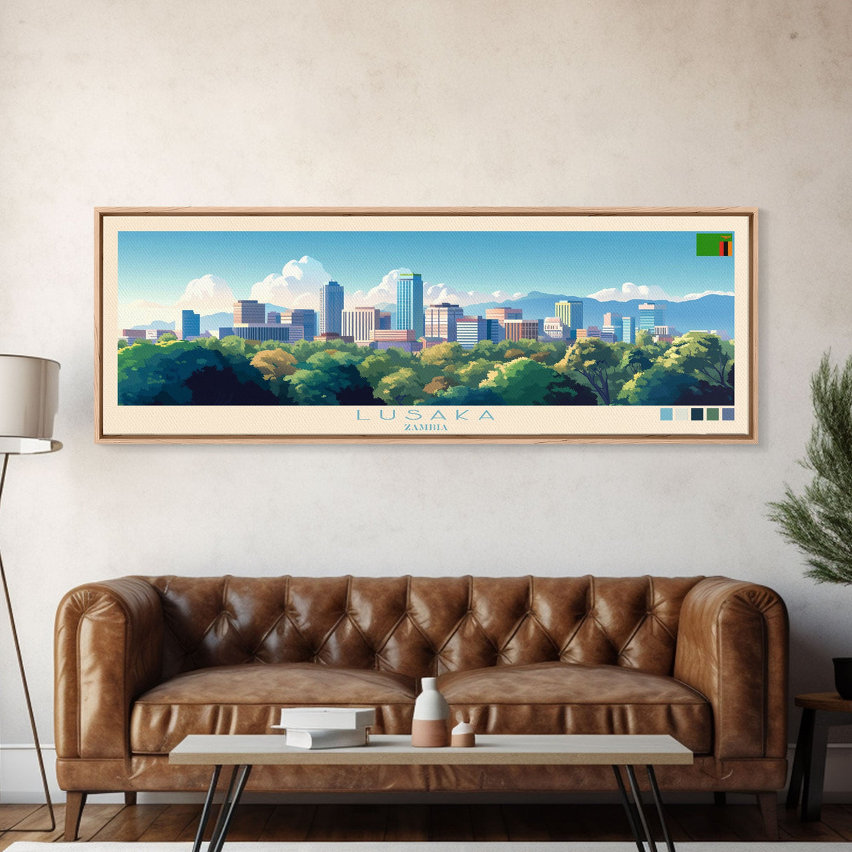 Lusaka, Zambia Travel Poster Panoramic Canvas Print, Lusaka, Zambia Painting, Zambia Art, Lusaka Travel Art, Guest Room Painting