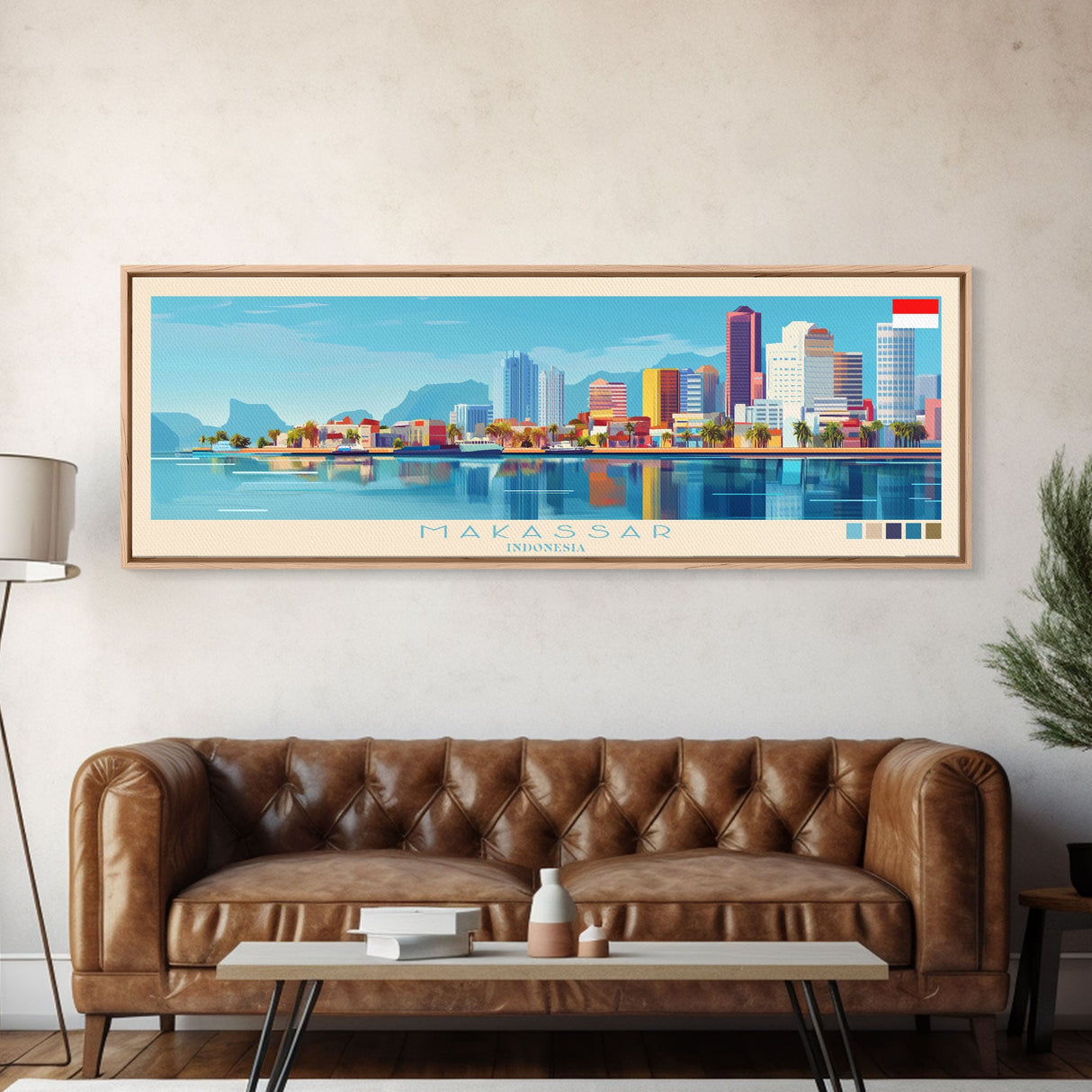 Makassar, Indonesia Panoramic Travel Poster Canvas Print, Makassar, Indonesia Painting, Indonesia Art, Makassar Travel Art, Guest Room Painting