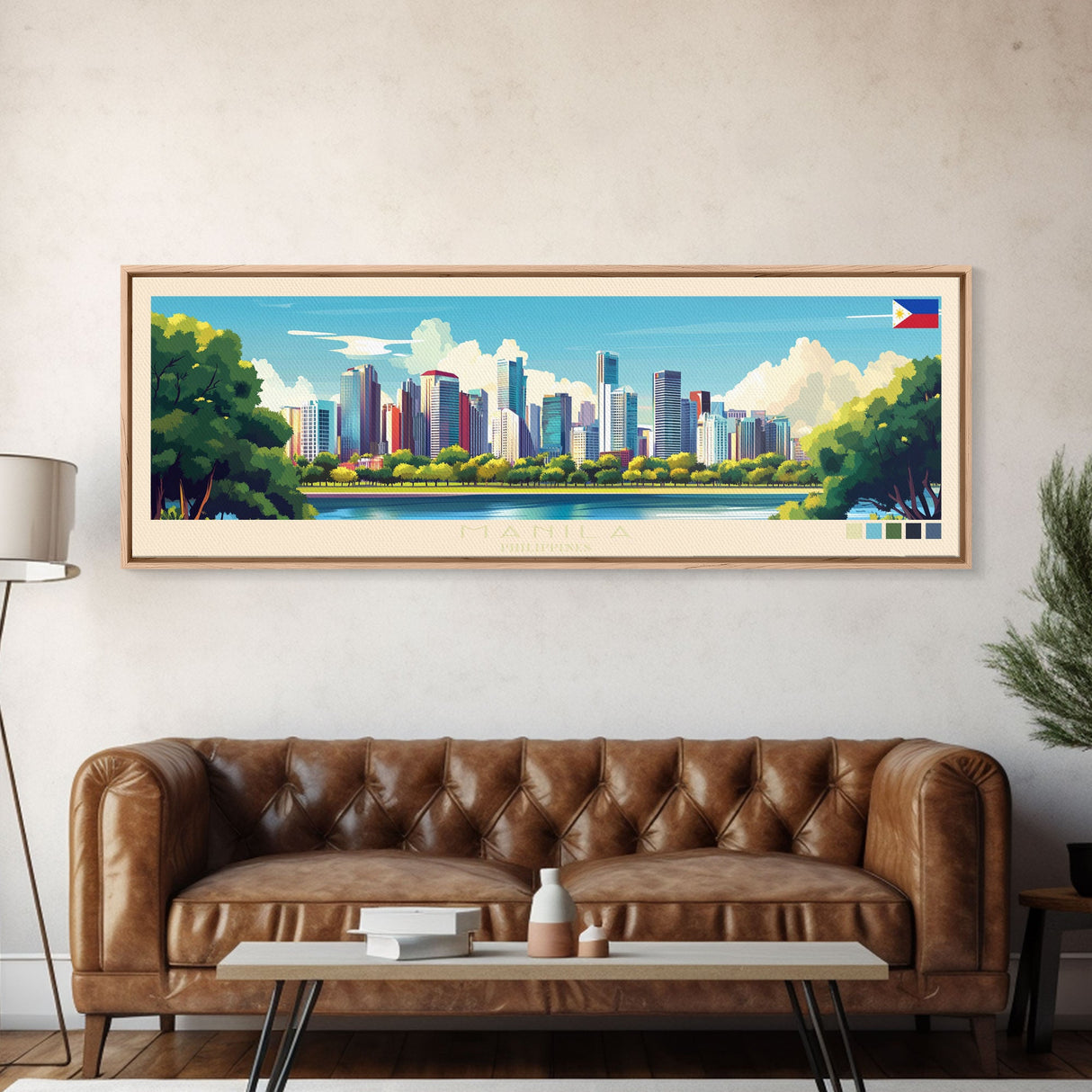 Manila, Philippines Panoramic Travel Poster Canvas Print, Manila, Philippines Painting, Philippines Art, Manila Panoramic Travel Art, Travel Painting