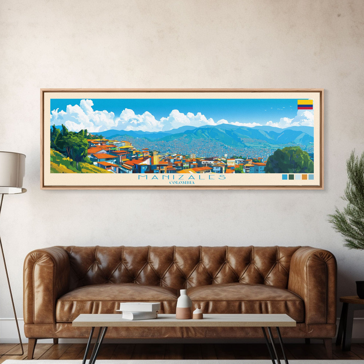 Manizales, Colombia Panoramic Travel Poster Canvas Print, Manizales, Colombia Painting, Colombia Art, Manizales Travel Art, Guest Room Painting