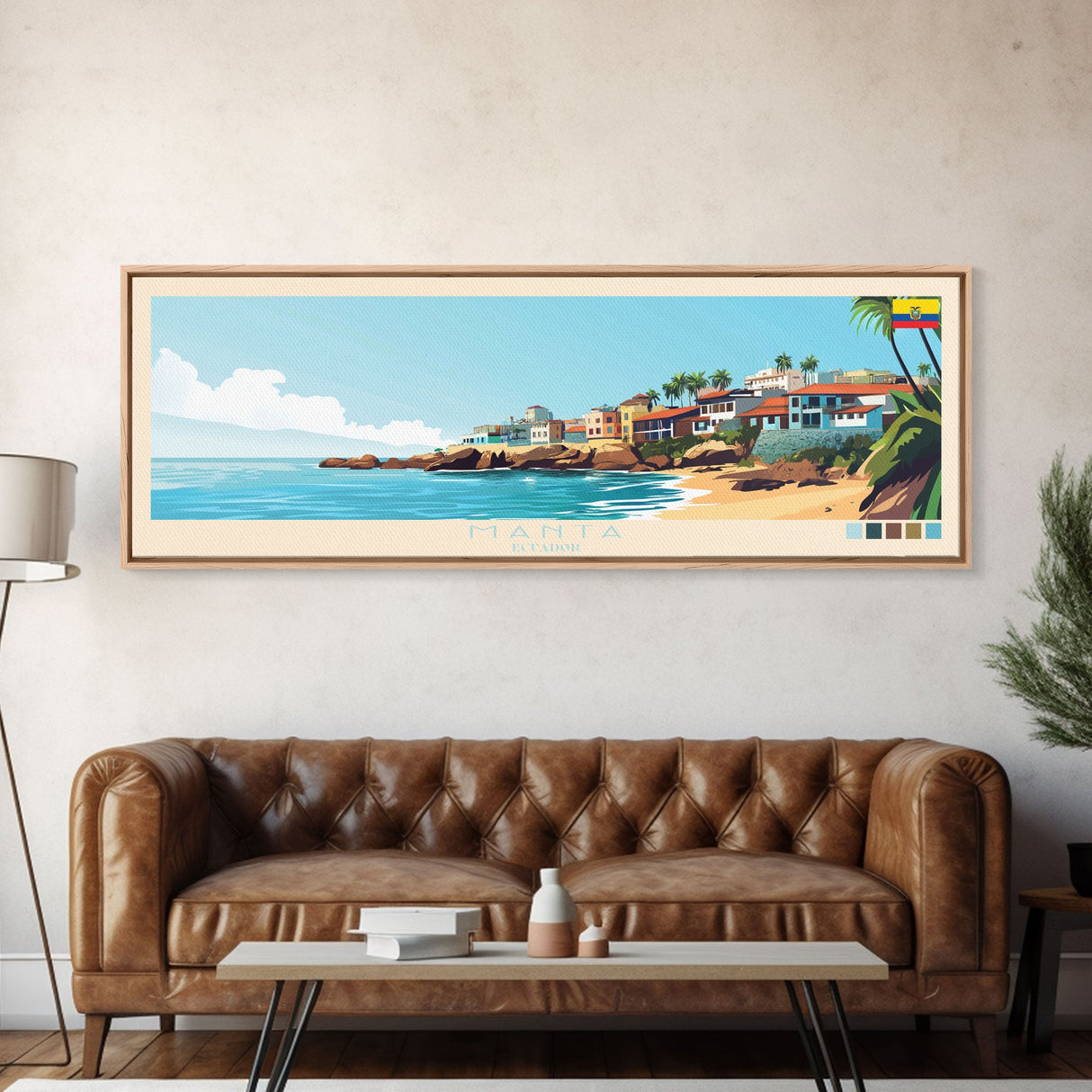 Manta, Ecuador Panoramic Travel Poster Canvas Print, Manta, Ecuador Painting, Ecuador Art, Manta Travel Art, Living Room Painting