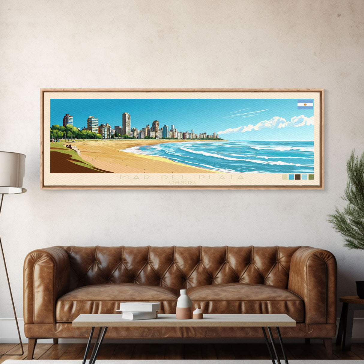 Mar del Plata, Argentina Travel Poster Panoramic Canvas Print, Mar del Plata, Argentina Painting, Argentina Art, Mar del Plata Travel Art, Guest Room Painting