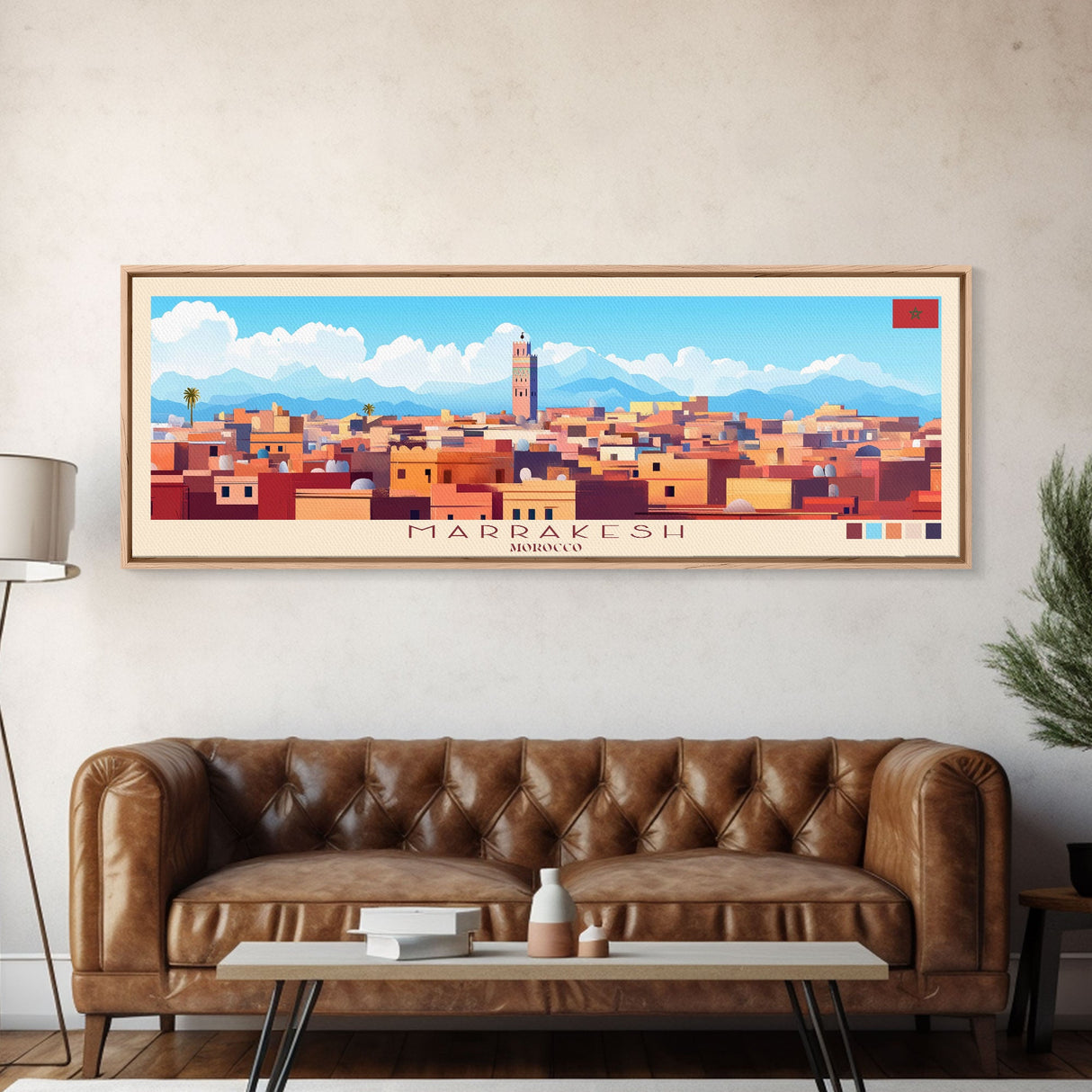 Marrakesh, Morocco Panoramic Travel Poster Canvas Print, Marrakesh, Morocco Painting, Morocco Art, Marrakesh Travel Art, Guest Room Painting