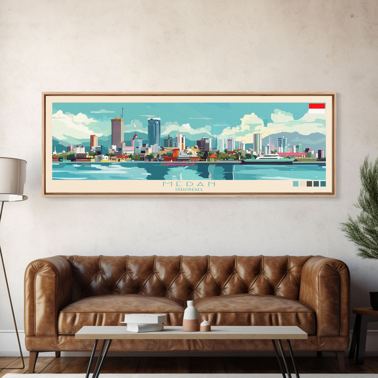 Medan, Indonesia Panoramic Travel Poster Canvas Print, Medan, Indonesia Painting, Indonesia Art, Medan Panoramic Travel Art, Travel Painting