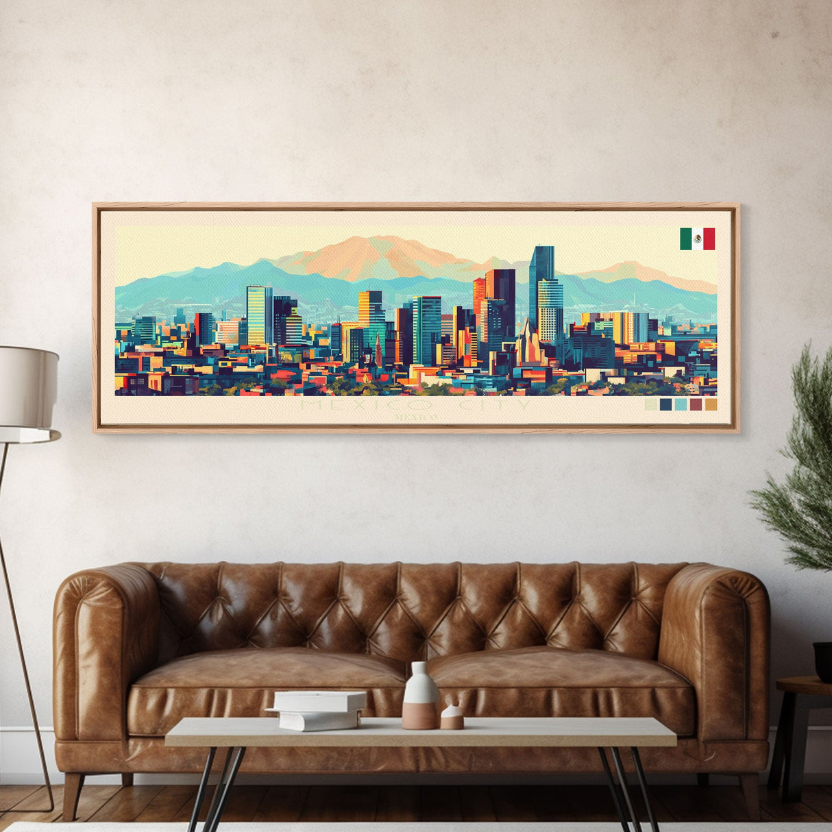 Mexico City, Mexico Panoramic Travel Poster Canvas Print, Mexico City, Mexico Painting, Mexico Art, Mexico City Travel Art, Guest Room Painting