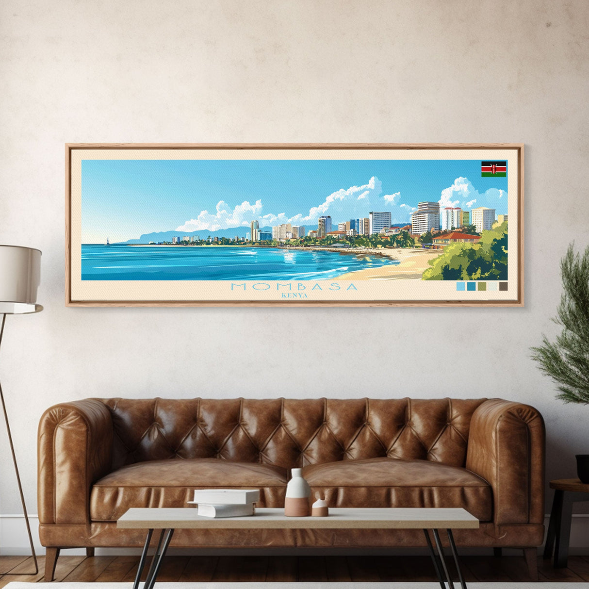 Mombasa, Kenya Travel Poster Panoramic Canvas Print, Mombasa, Kenya Painting, Kenya Art, Mombasa Travel Art, Guest Room Painting