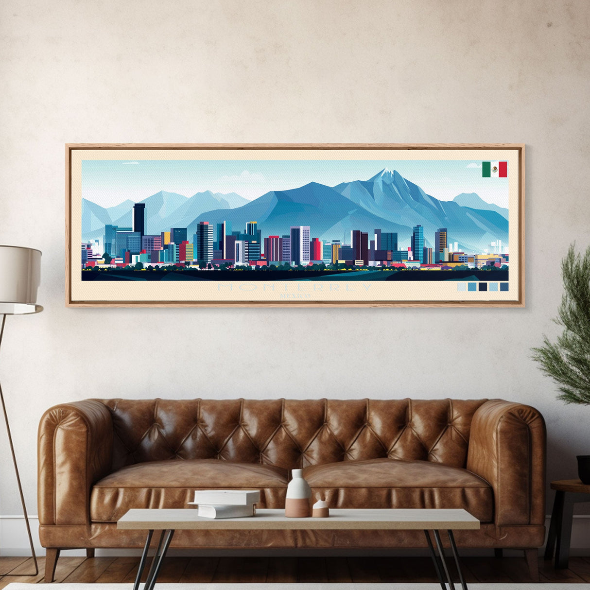 Panoramic Travel Poster Monterrey, Mexico Canvas Print, Monterrey, Mexico Painting, Mexico Art, Monterrey Travel Art, Guest Room Painting