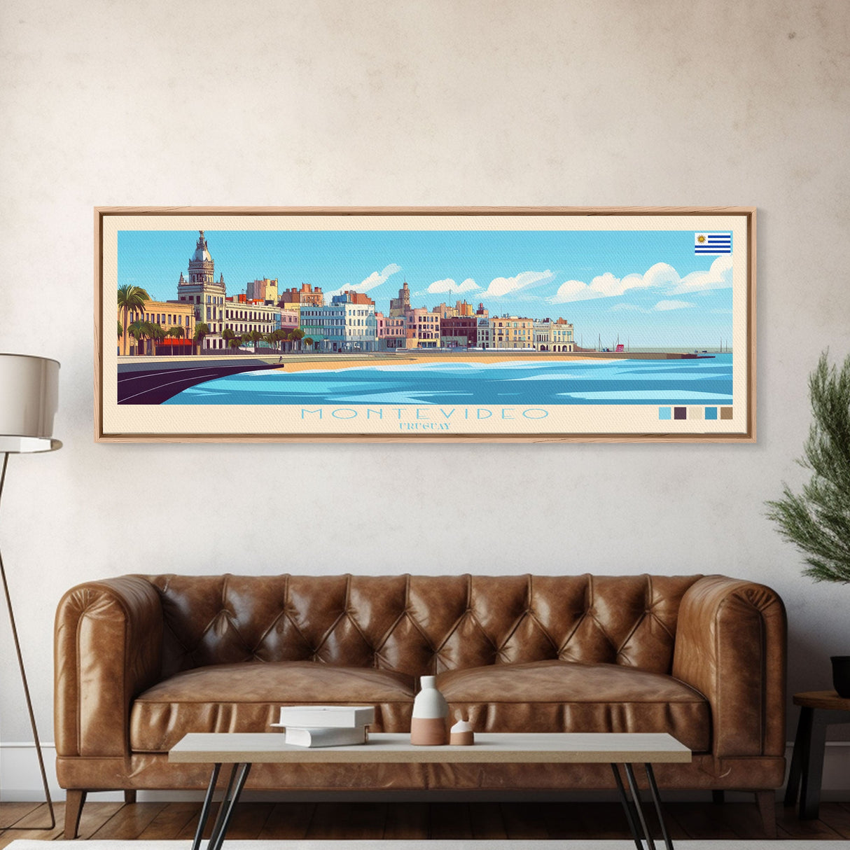 Montevideo, Uruguay Panoramic Travel Poster Canvas Print, Montevideo, Uruguay Painting, Uruguay Art, Montevideo Panoramic Travel Art, Travel Painting