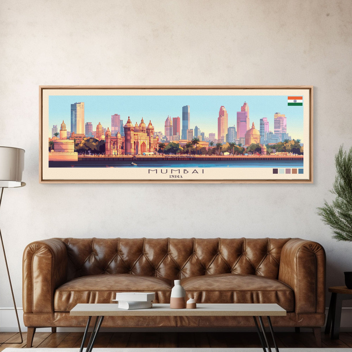 Mumbai, India Panoramic Travel Poster Canvas Print, Mumbai, India Painting, India Art, Mumbai Travel Art, Guest Room Painting