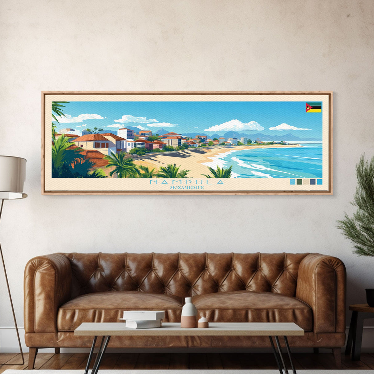 Nampula, Mozambique Panoramic Travel Poster Canvas Print, Nampula, Mozambique Painting, Mozambique Art, Nampula Panoramic Travel Art, Travel Painting