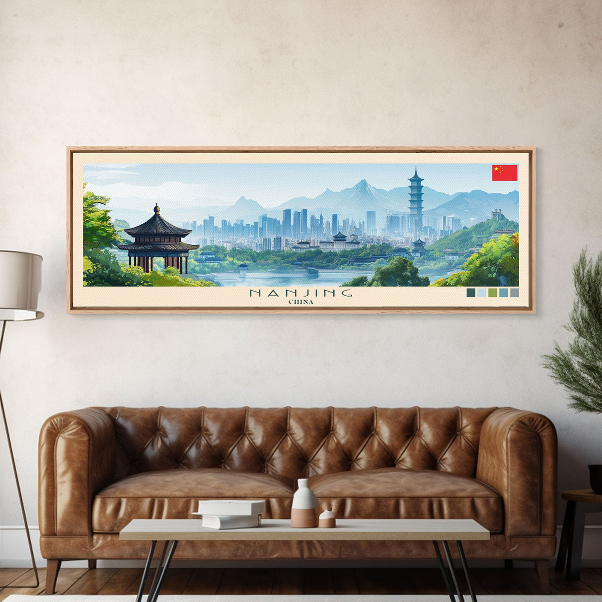 Panoramic Travel Poster Nanjing, China Canvas Print, Nanjing, China Painting, China Art, Nanjing Travel Art, Guest Room Painting