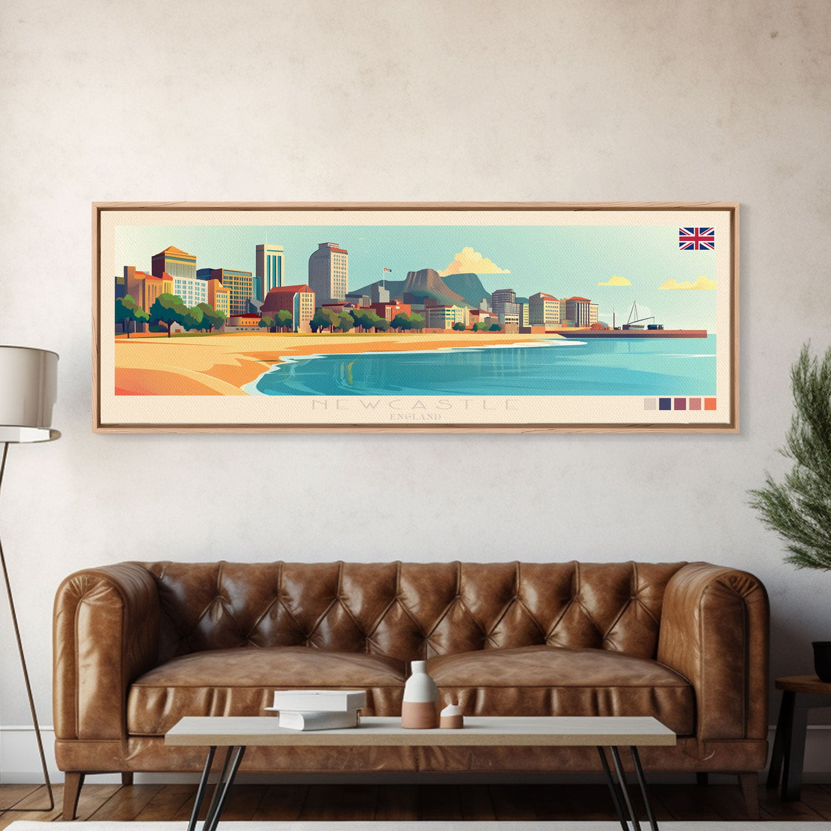 Newcastle, England Panoramic Travel Poster Canvas Print, Newcastle, England Painting, England Art, Newcastle Panoramic Travel Art, Travel Painting