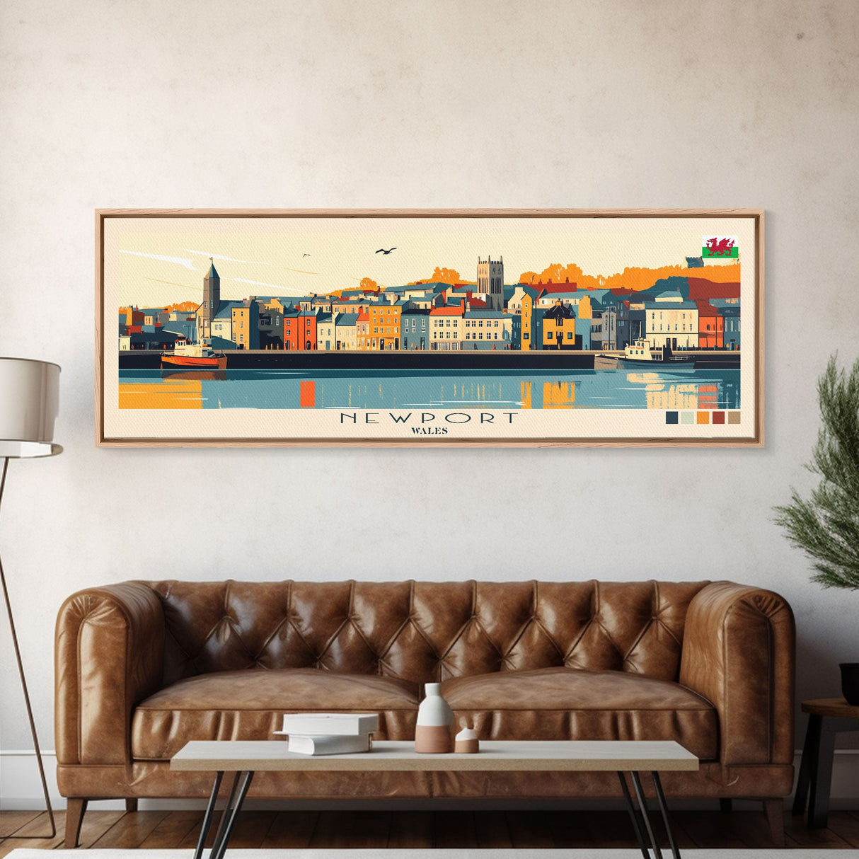 Newport, Wales Panoramic Travel Poster Canvas Print, Newport, Wales Painting, Wales Art, Newport Travel Art, Guest Room Painting