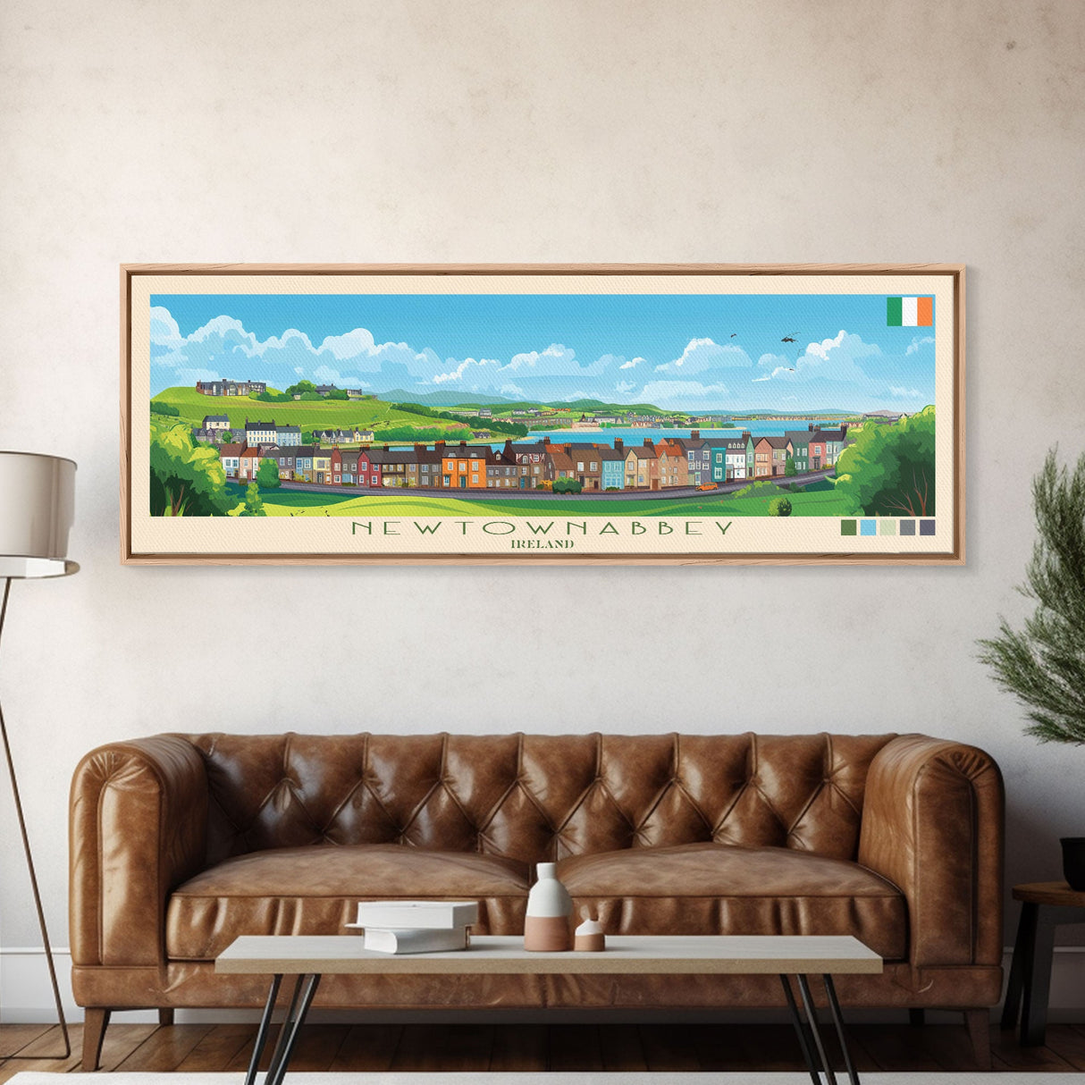 Newtownabbey, Ireland Panoramic Travel Poster Canvas Print, Newtownabbey, Ireland Painting, Ireland Art, Newtownabbey Travel Art, Living Room Painting