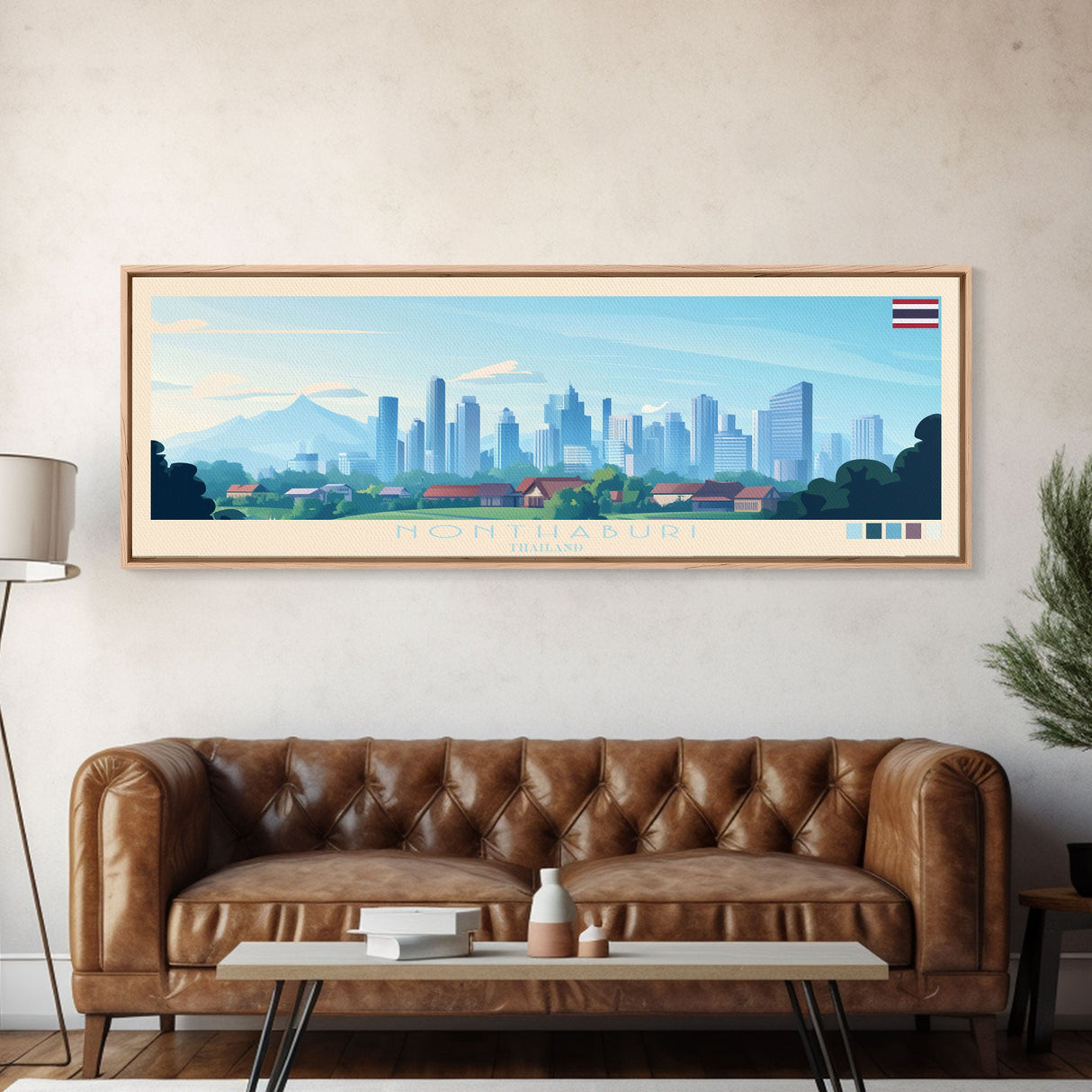 Nonthaburi, Thailand Panoramic Travel Poster Canvas Print, Nonthaburi, Thailand Painting, Thailand Art, Nonthaburi Travel Art, Guest Room Painting