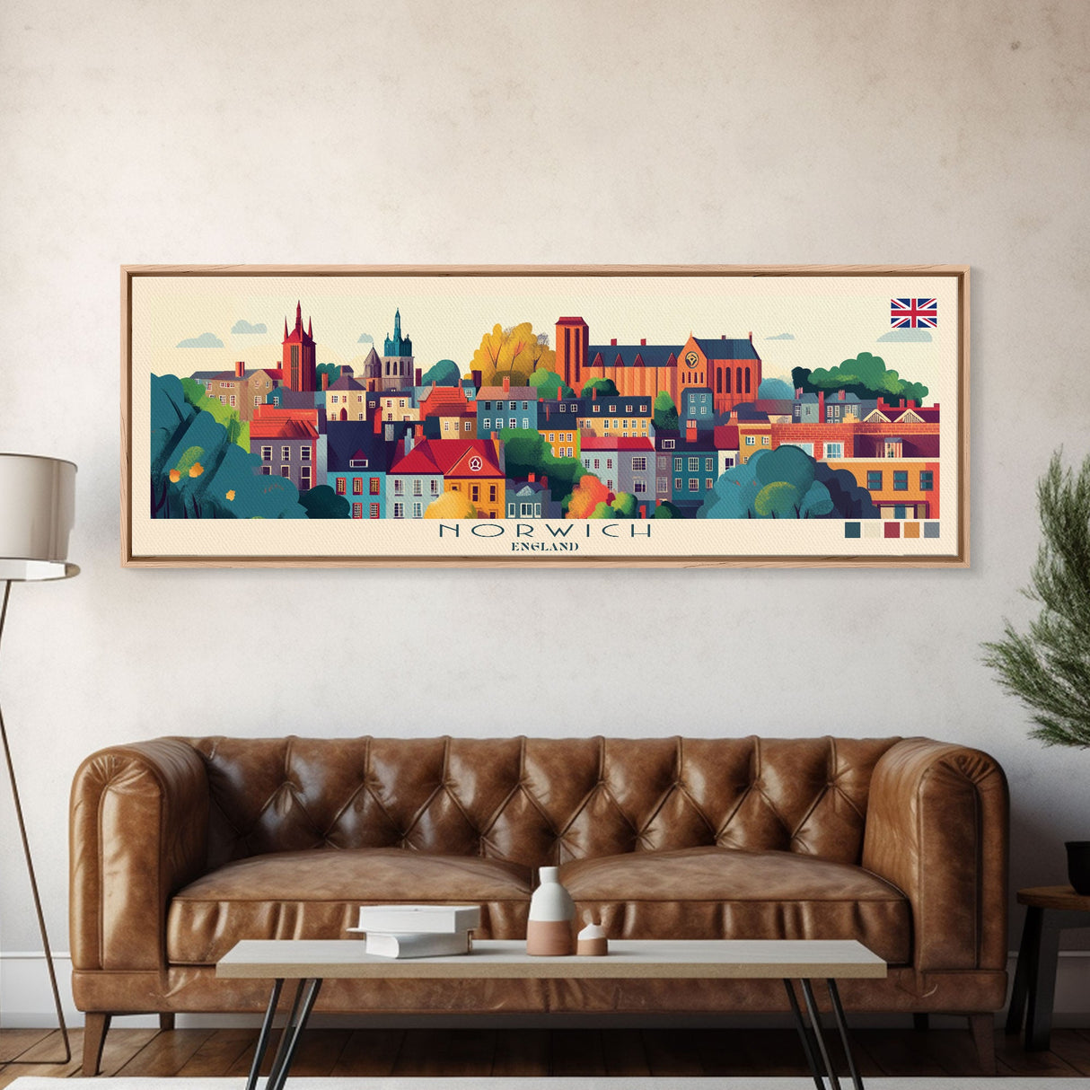 Panoramic Travel Poster Norwich, England Canvas Print, Norwich, England Painting, England Art, Norwich Travel Art, Guest Room Painting