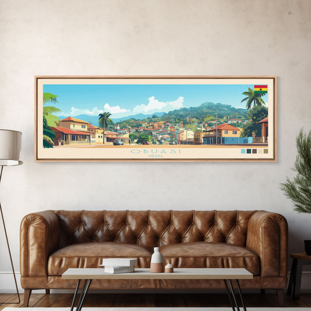 Obuasi, Ghana Panoramic Travel Poster Canvas Print, Obuasi, Ghana Painting, Ghana Art, Obuasi Panoramic Travel Art, Travel Painting