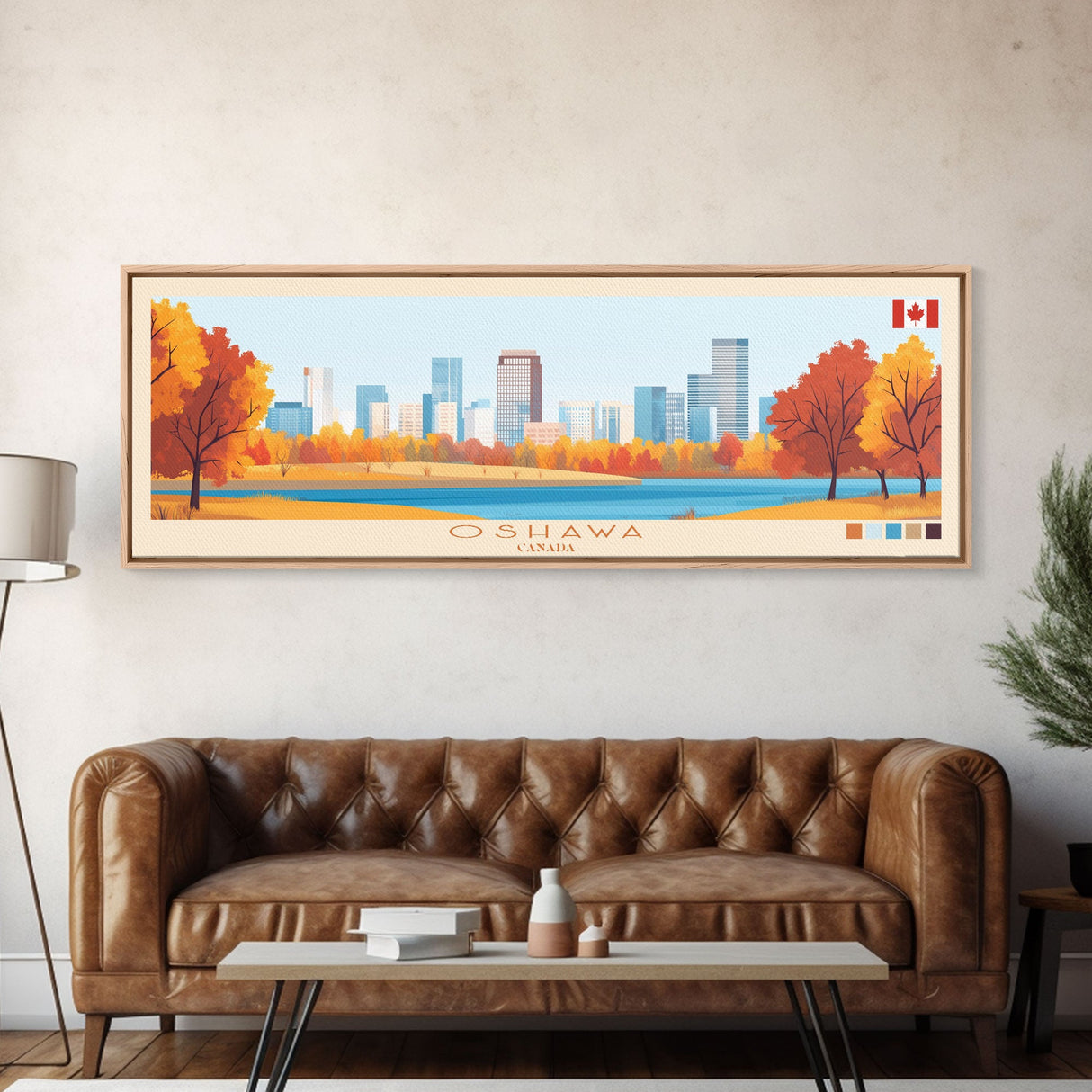 Oshawa, Canada Travel Poster Panoramic Canvas Print, Oshawa, Canada Painting, Canada Art, Oshawa Travel Art, Guest Room Painting