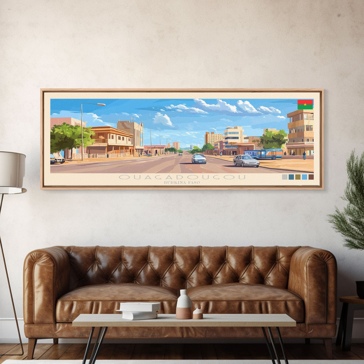 Ouagadougou, Burkina Faso Panoramic Travel Poster Canvas Print, Ouagadougou, Burkina Faso Painting, Burkina Faso Art, Ouagadougou Panoramic Travel Art, Travel Painting