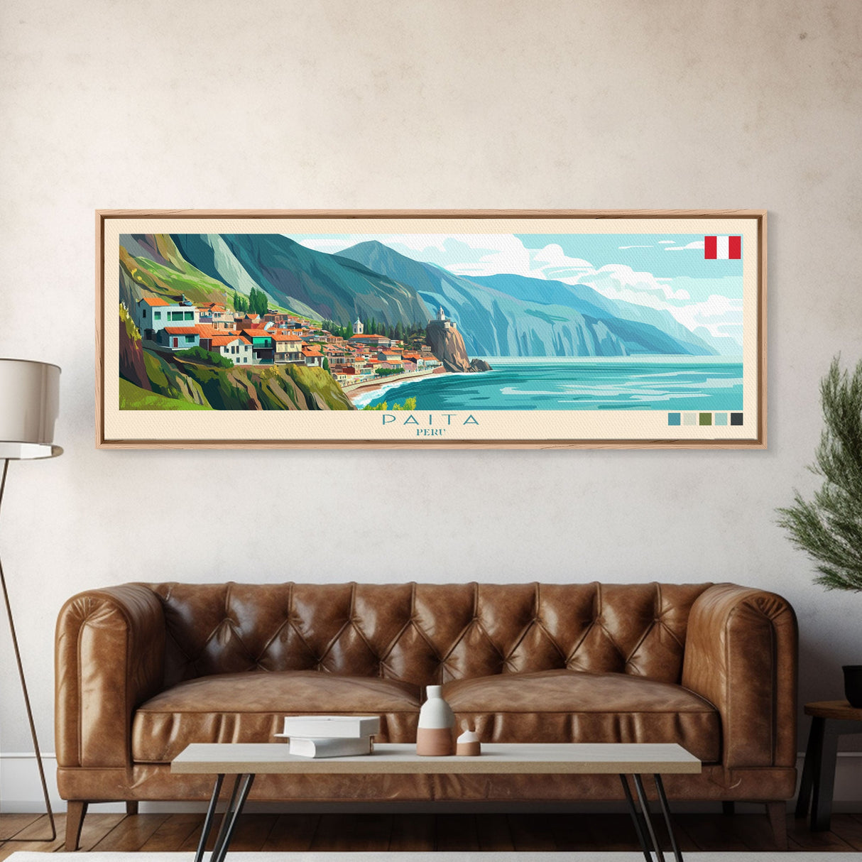 Paita, Peru Panoramic Travel Poster Canvas Print, Paita, Peru Painting, Peru Art, Paita Panoramic Travel Art, Travel Painting