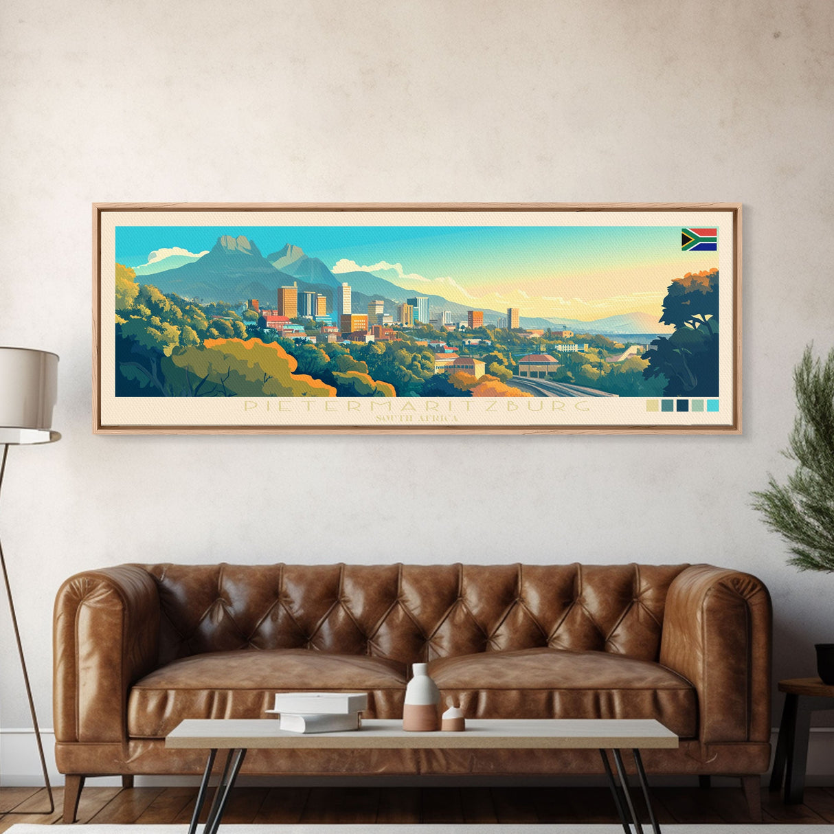 Pietermaritzburg, South Africa Panoramic Travel Poster Canvas Print, Pietermaritzburg, South Africa Painting, South Africa Art, Pietermaritzburg Travel Art, Living Room Painting