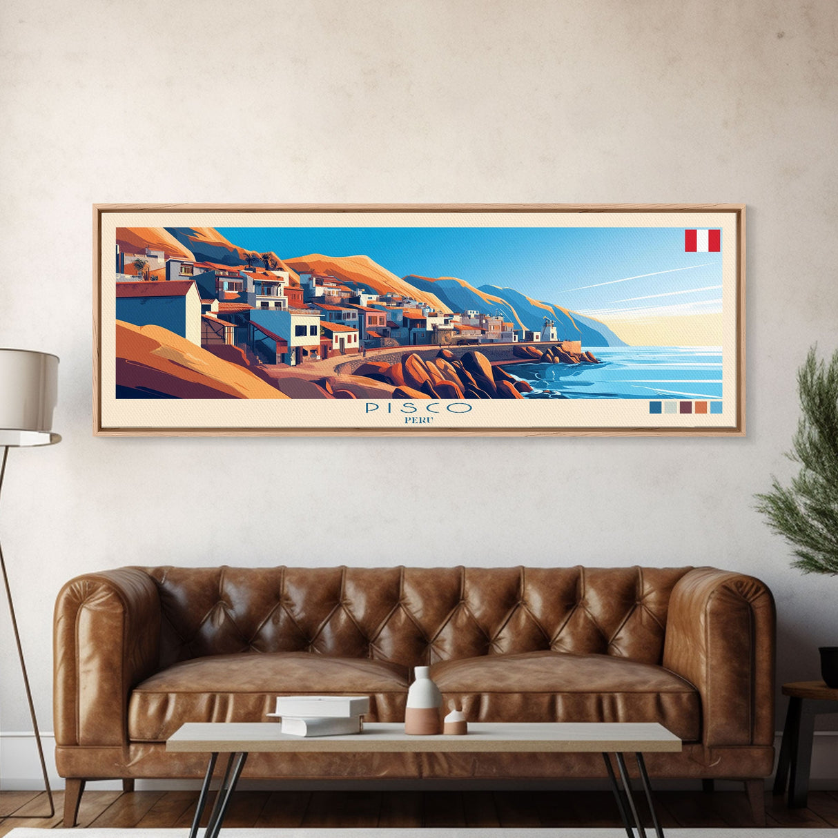 Pisco, Peru Travel Poster Panoramic Canvas Print, Pisco, Peru Painting, Peru Art, Pisco Travel Art, Guest Room Painting