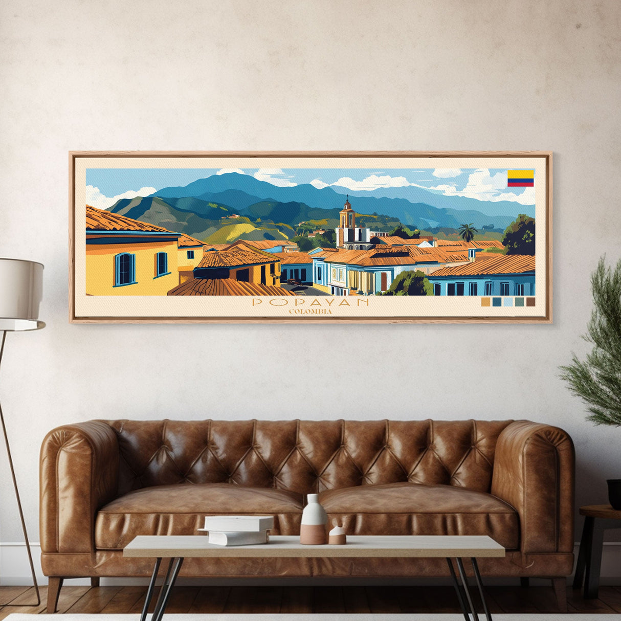 Popayan, Colombia Panoramic Travel Poster Canvas Print, Popayan, Colombia Painting, Colombia Art, Popayan Panoramic Travel Art, Travel Painting