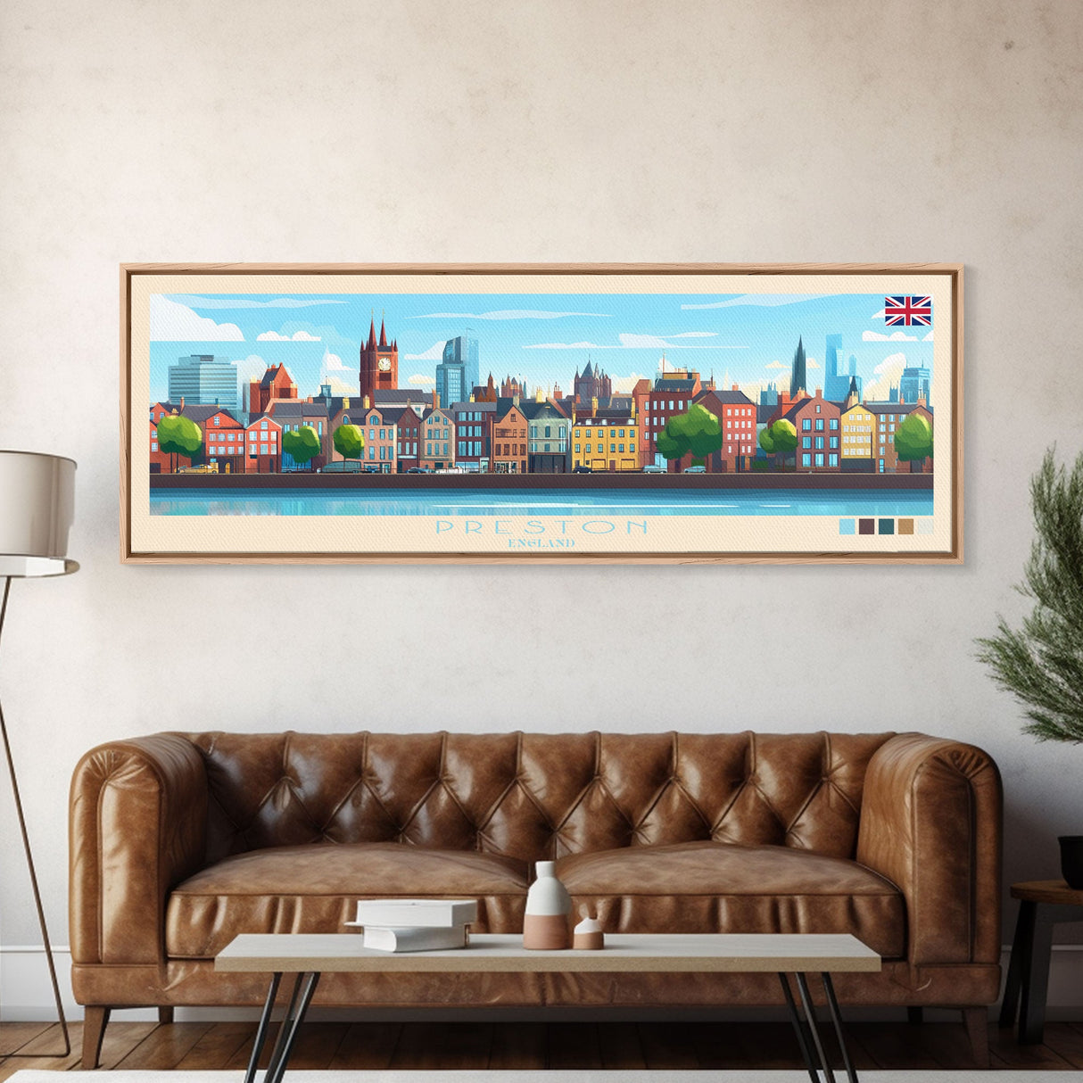 Preston, England Panoramic Travel Poster Canvas Print, Preston, England Painting, England Art, Preston Travel Art, Guest Room Painting