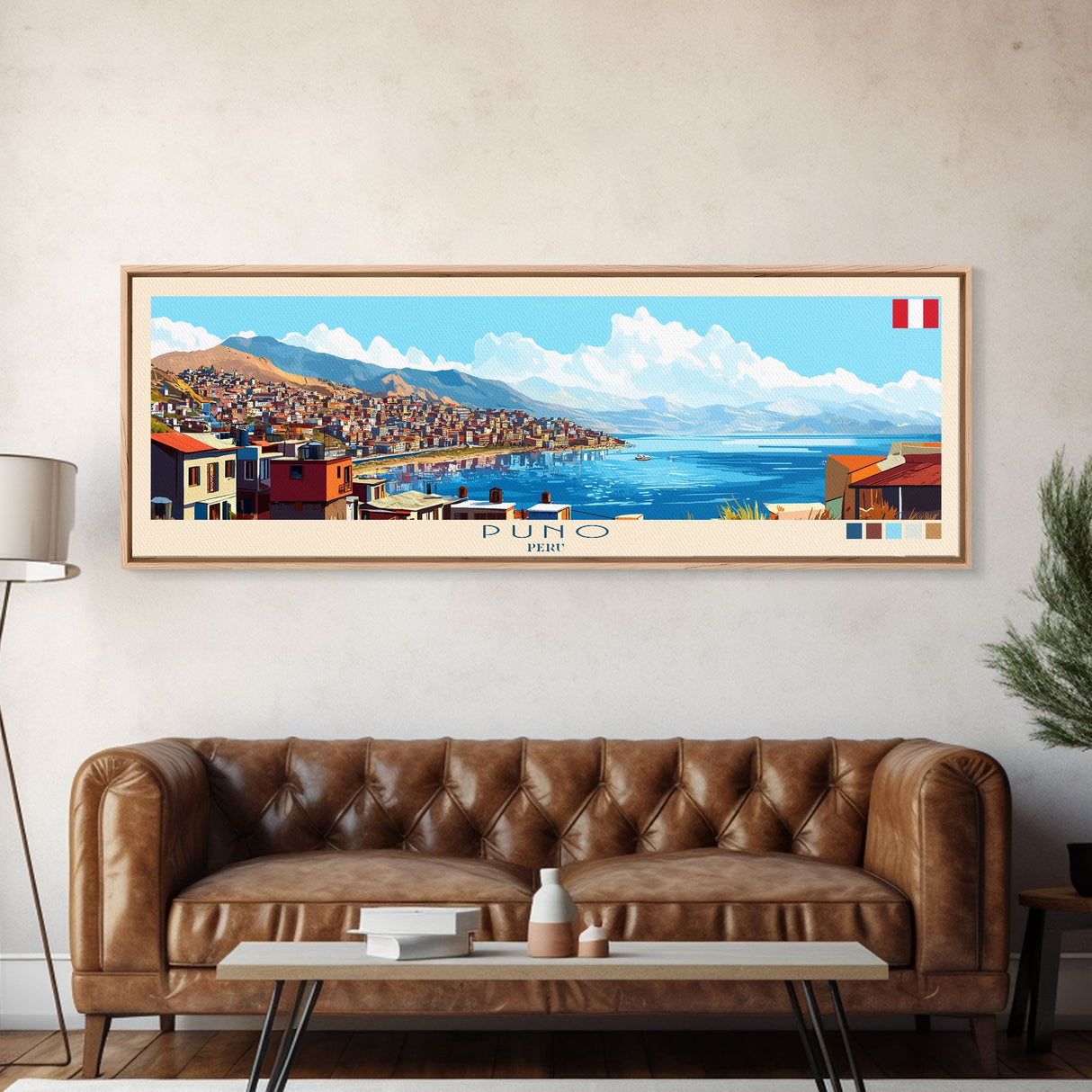 Panoramic Travel Poster Puno, Peru Canvas Print, Puno, Peru Painting, Peru Art, Puno Travel Art, Guest Room Painting