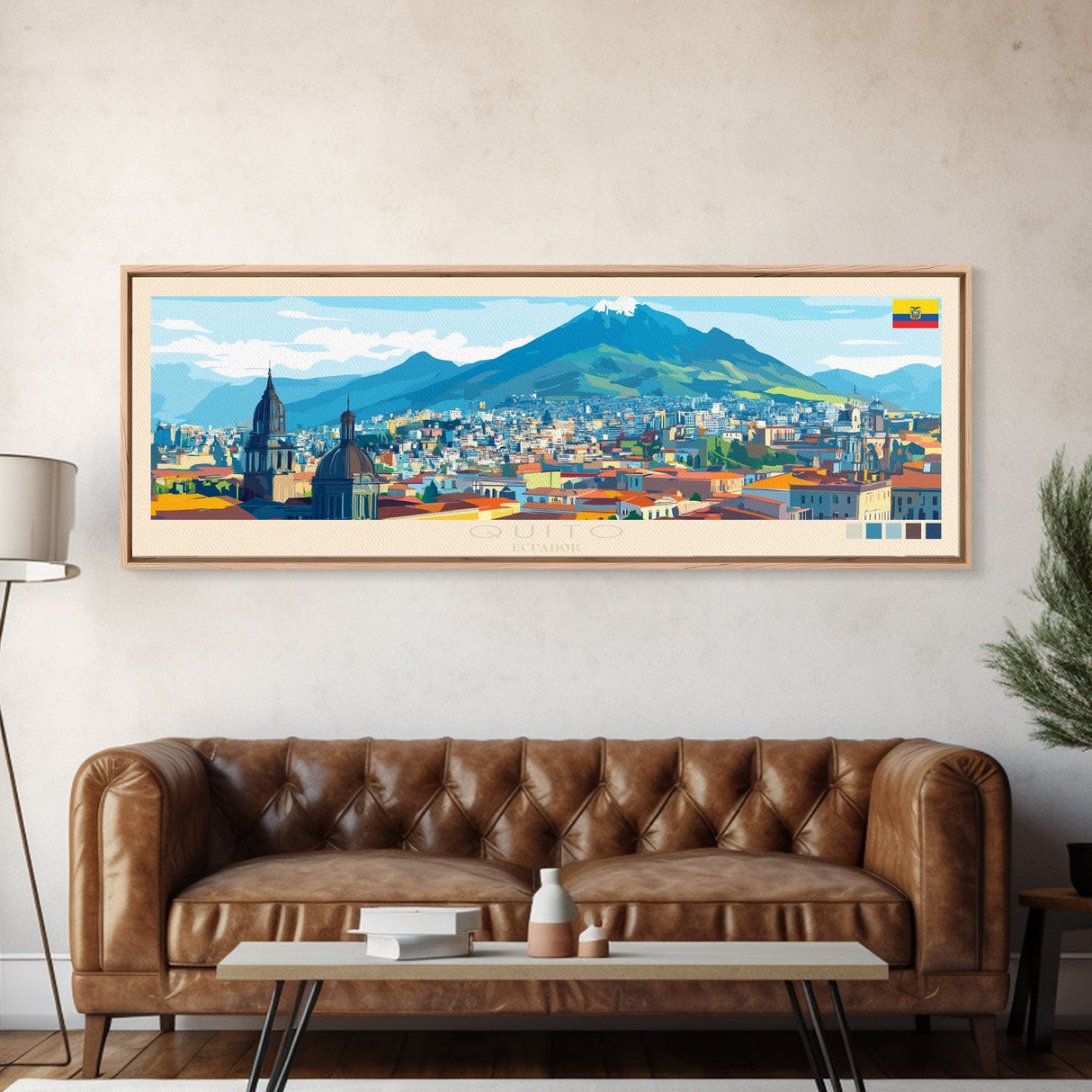 Quito, Ecuador Panoramic Travel Poster Canvas Print, Quito, Ecuador Painting, Ecuador Art, Quito Travel Art, Guest Room Painting