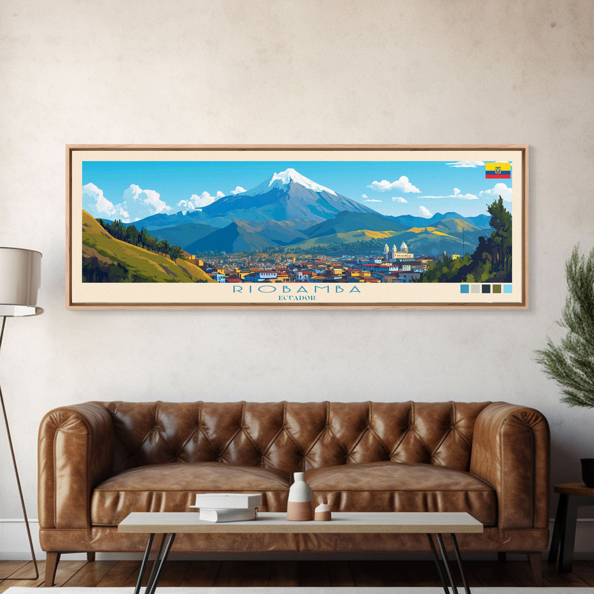 Riobamba, Ecuador Travel Poster Panoramic Canvas Print, Riobamba, Ecuador Painting, Ecuador Art, Riobamba Travel Art, Guest Room Painting