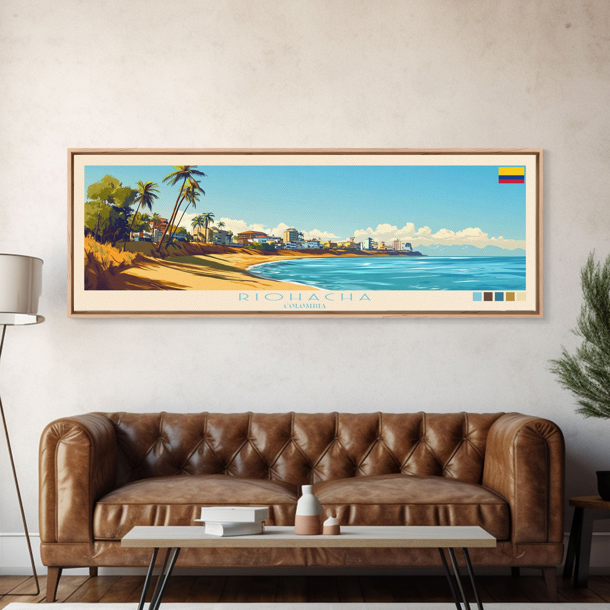 Riohacha, Colombia Travel Poster Panoramic Canvas Print, Riohacha, Colombia Painting, Colombia Art, Riohacha Travel Art, Guest Room Painting