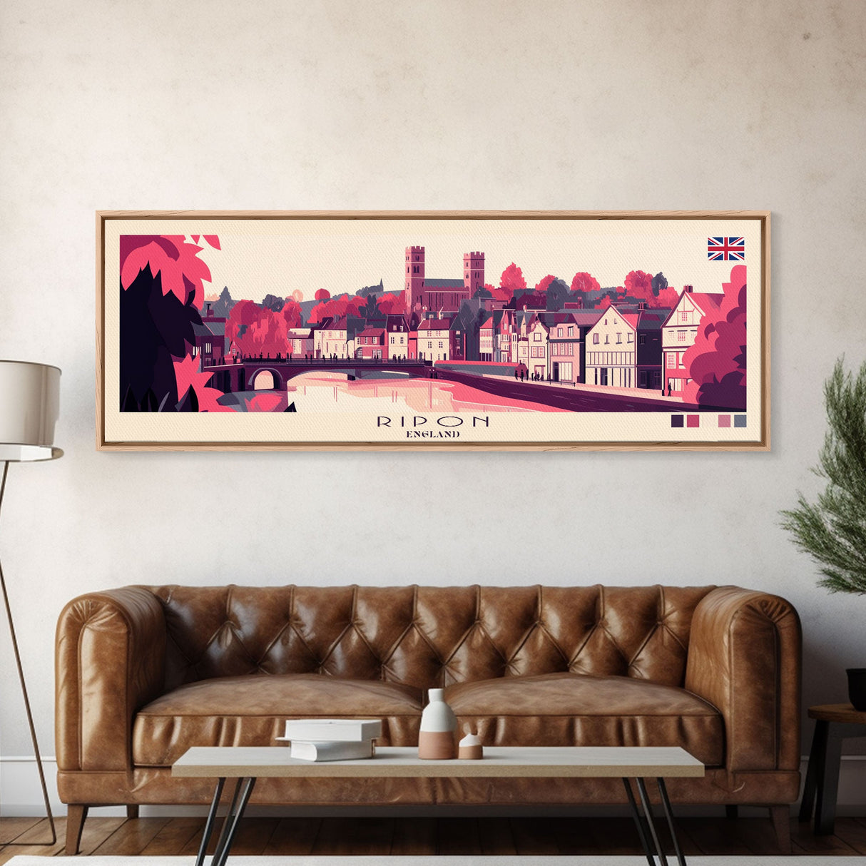 Ripon, England Panoramic Travel Poster Canvas Print, Ripon, England Painting, England Art, Ripon Panoramic Travel Art, Travel Painting