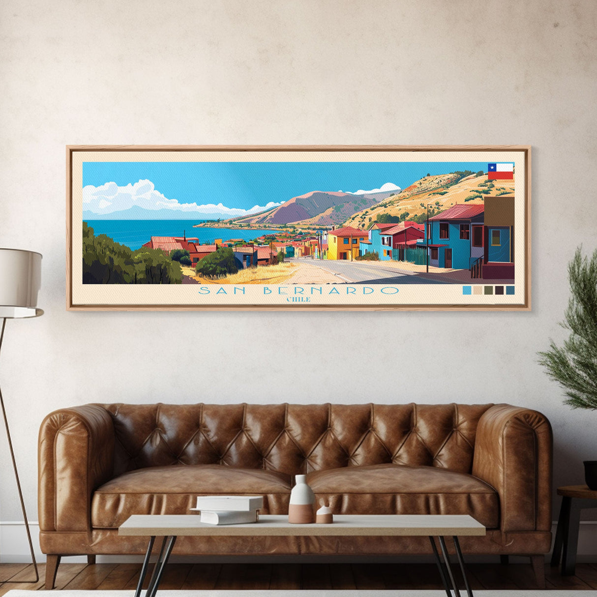 San Bernardo, Chile Panoramic Travel Poster Canvas Print, San Bernardo, Chile Painting, Chile Art, San Bernardo Travel Art, Living Room Painting