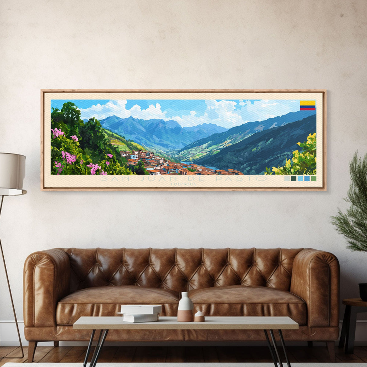 San Juan de Pasto, Colombia Travel Poster Panoramic Canvas Print, San Juan de Pasto, Colombia Painting, Colombia Art, San Juan de Pasto Travel Art, Guest Room Painting