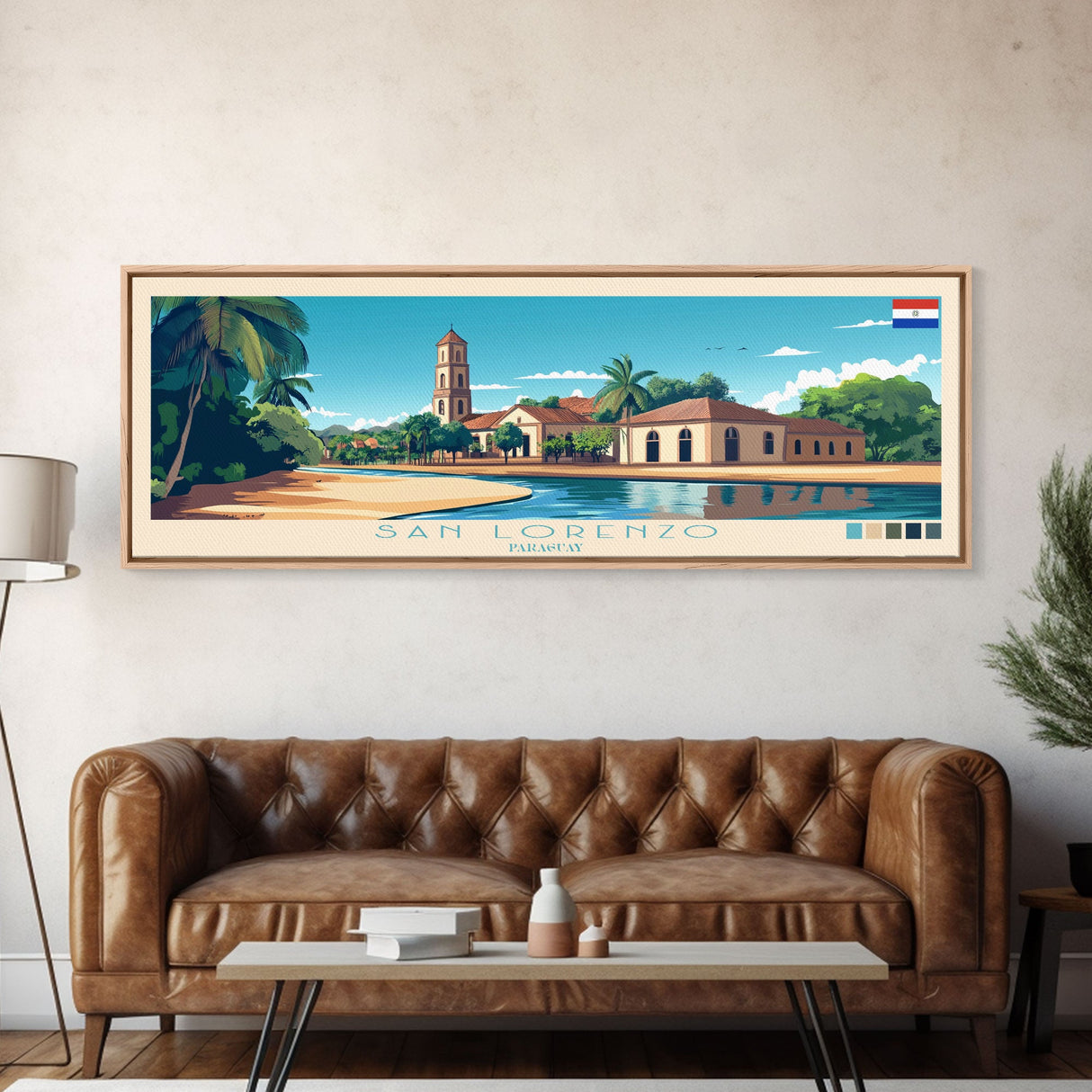 San Lorenzo, Paraguay Travel Poster Panoramic Canvas Print, San Lorenzo, Paraguay Painting, Paraguay Art, San Lorenzo Travel Art, Guest Room Painting