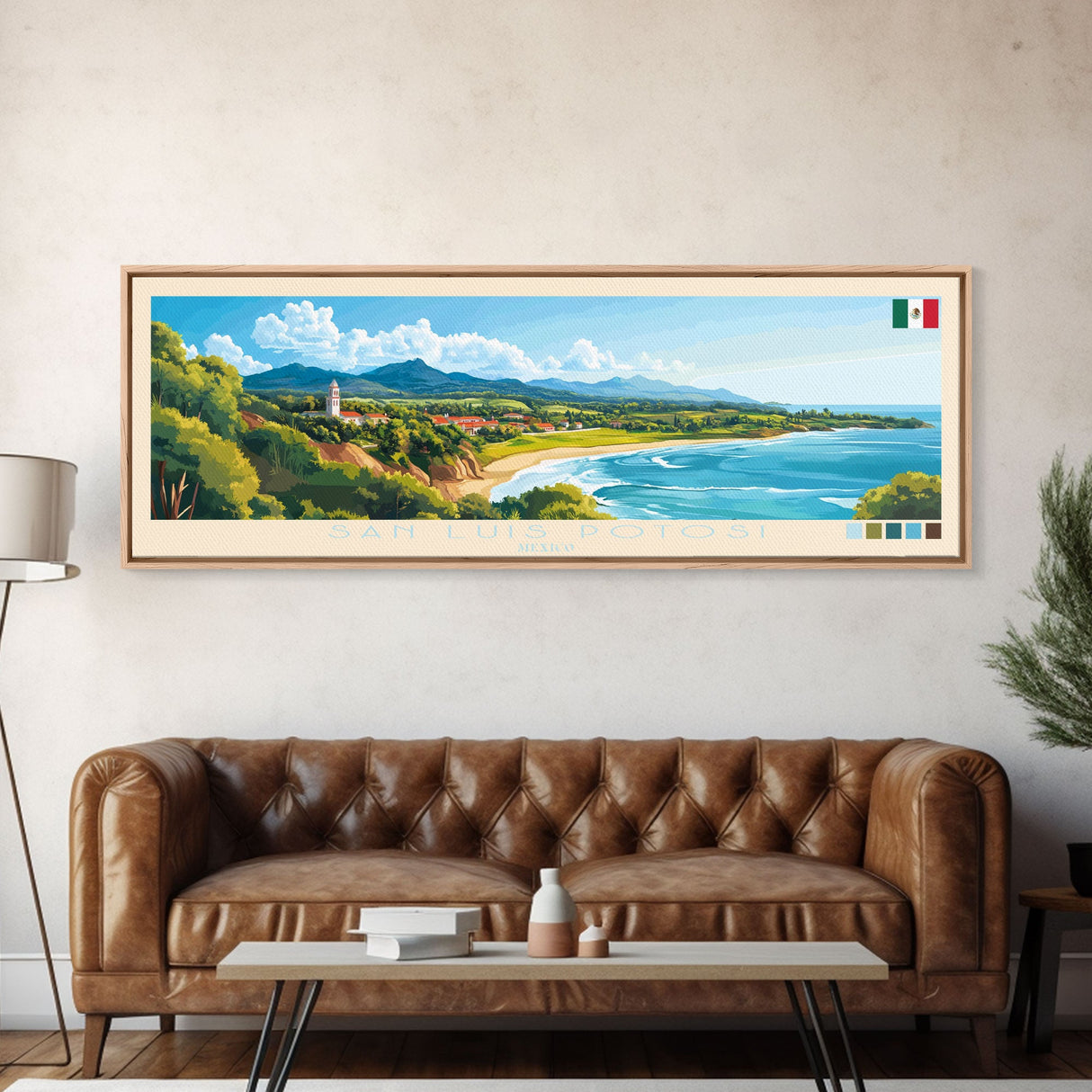 San Luis Potosi, Mexico Panoramic Travel Poster Canvas Print, San Luis Potosi, Mexico Painting, Mexico Art, San Luis Potosi Panoramic Travel Art, Travel Painting