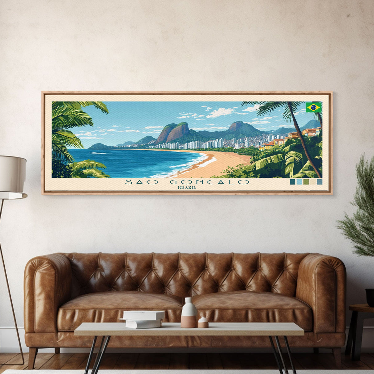 Sao Goncalo, Brazil Panoramic Travel Poster Canvas Print, Sao Goncalo, Brazil Painting, Brazil Art, Sao Goncalo Travel Art, Guest Room Painting