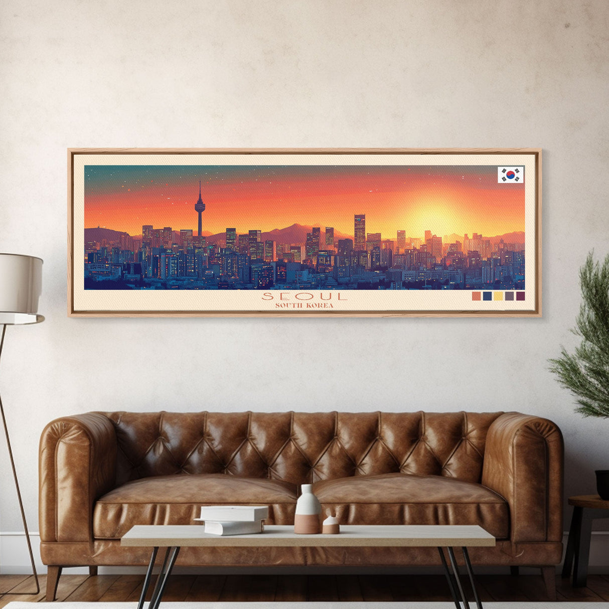 Seoul, South Korea Panoramic Travel Poster Canvas Print, Seoul, South Korea Painting, South Korea Art, Seoul Travel Art, Guest Room Painting