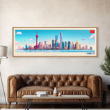 Shanghai, China Travel Poster Panoramic Canvas Print, Shanghai, China Painting, China Art, Shanghai Travel Art, Guest Room Painting