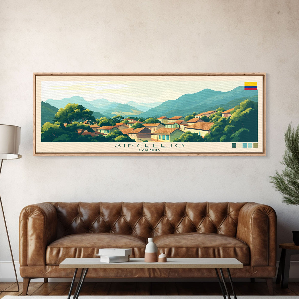 Sincelejo, Colombia Panoramic Travel Poster Canvas Print, Sincelejo, Colombia Painting, Colombia Art, Sincelejo Travel Art, Living Room Painting