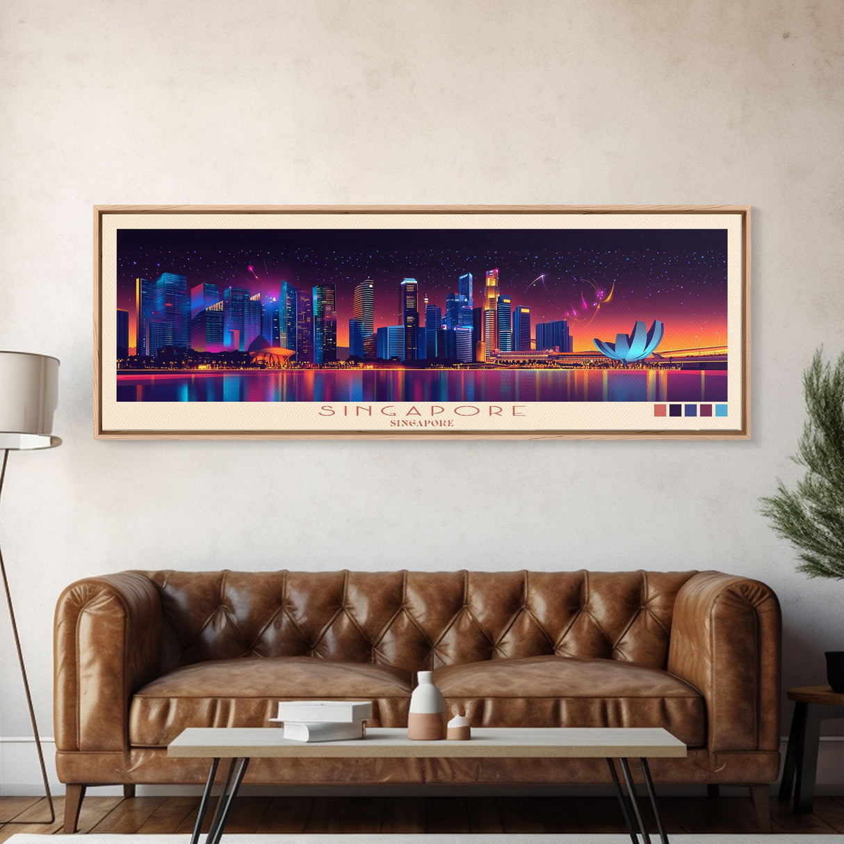 Singapore, Singapore Travel Poster Panoramic Canvas Print, Singapore, Singapore Painting, Singapore Art, Singapore Travel Art, Guest Room Painting