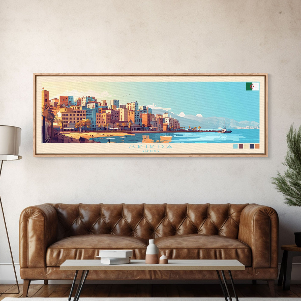 Skikda, Algeria Panoramic Travel Poster Canvas Print, Skikda, Algeria Painting, Algeria Art, Skikda Panoramic Travel Art, Travel Painting